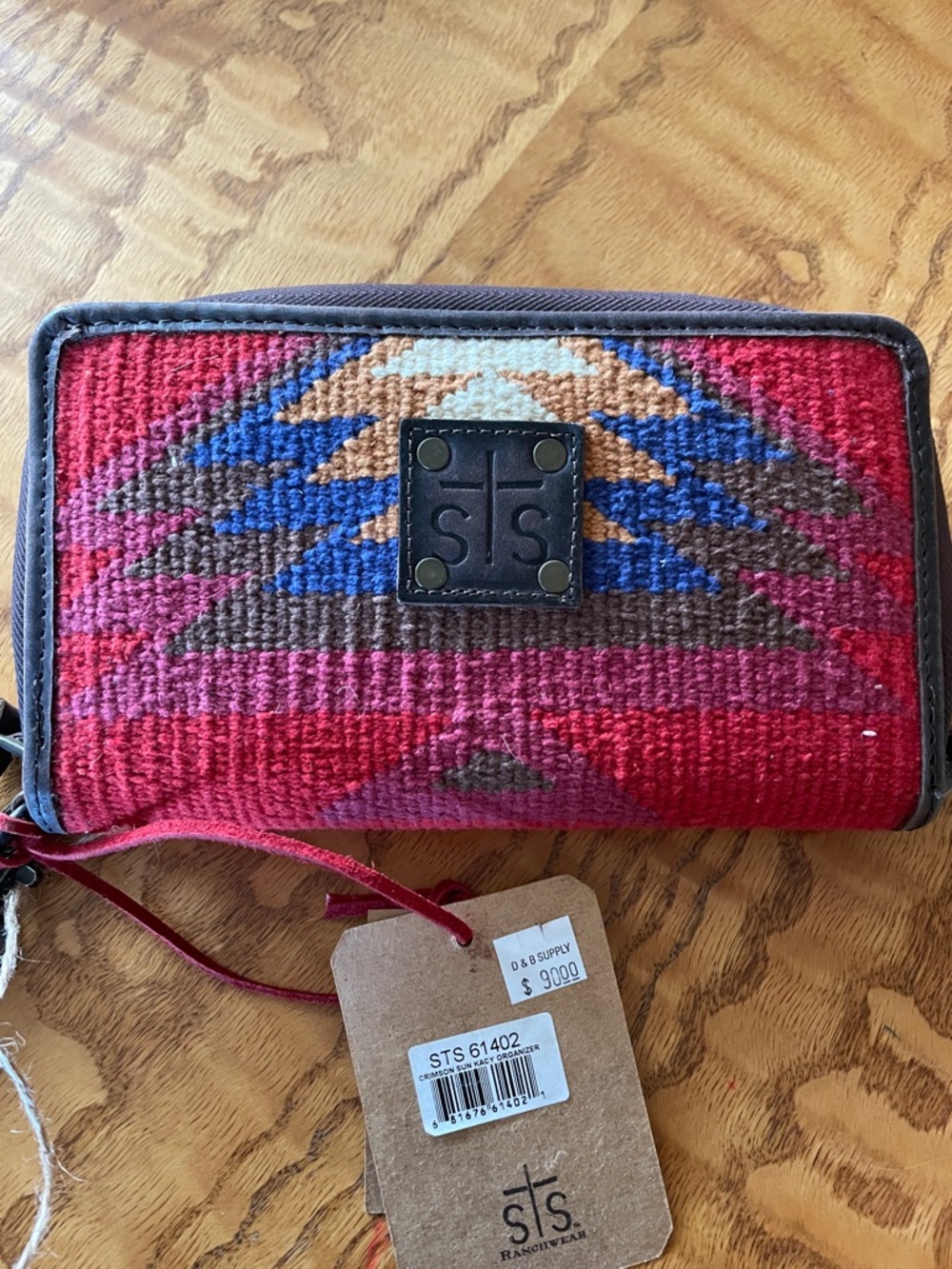 STS Ranchwear Red Aztec Woven Zip Wallet with Leather Patch